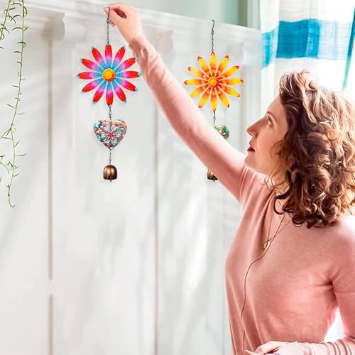 Metal Flowers Hanging Decor, Flower Wind Chime Bell Hanging Decor for Outdoor Garden Yard Doors Walls Living Rooms Bedrooms, 2 Pack (Flower-a-Heart) - Image 5