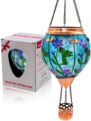 Glass Hot Air Balloon Solar Lantern with Flickering Flame Light by TEYIGARDEN