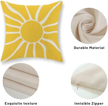 Summer Pillow Covers 16x16 Inch Set of 2, Yellow Sun Decorations Outdoor Throw Pillows Boho Summer Sunshine Sunrise Pillowcase Linen Decor Square Modern Farmhouse Cushion Case for Couch Sofa - Image 7