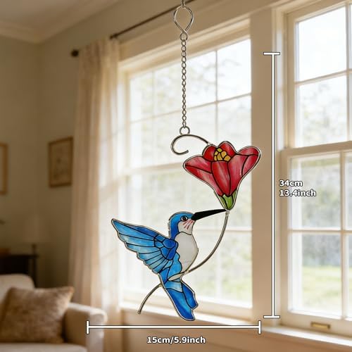 Stained Glass Hummingbird Suncatcher, Blue Bird, 13.4 Inch - Image 3