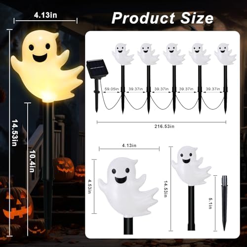 BRIGHTDECK Halloween Solar Pathway Lights Outdoor, LED Decor, Light Up Solar Stake Lights for Holiday, Halloween, Walkway, Sidewalk (Warm White Floating Ghost, 10-Pack) - Image 2