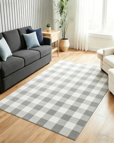 Buffalo Plaid Outdoor Rug 4x6 Ft Gray and White Checkered Area Rug Washable Indoor Outdoor Rugs for Entryway,Hallway, Kitchen, Living Room, Dining Room, Bedroom - Image 5