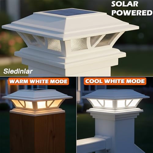 SIEDiNLAR Solar Post Lights Outdoor 2 Modes LED, 8 Pack White (Warm/White) - Image 2