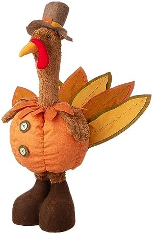 Glitzhome Thanksgiving Porch Decor Handmade Fabric Turkey with Telescoping Legs for Autumn Fall Thanksgiving, Orange - Image 4