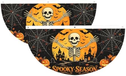 Halloween Skeleton Semicircular Hanging Decorative Bunting Flag 2pcs by Ouqiuwa
