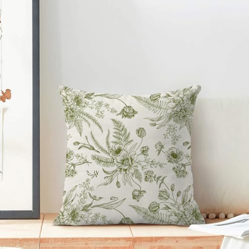 CXMEIFLY Sage Green Floral Leaves Chinoiserie Decorative Throw Pillow Covers Set of 2, 18x18 Inch, Perfect for Living Room, Bedroom, Outdoor Gardens - Image 3