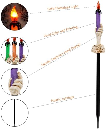 LJLNION Halloween Decorations, 10 Pack Tabletop Candle Lights with Skeleton Ghost Hand, Waterproof Lighted Yard Stakes, Battery Operated for Light Up Halloween Indoor/Outdoor Garden Decor - Image 6