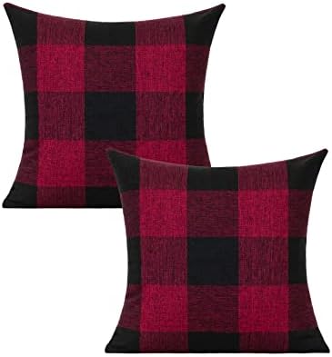 VAKADO Red and Black Christmas Buffalo Plaid Throw Pillow Covers Rustic Retro Check Cushion Cases Home Decor Farmhouse Decorative for Couch Bed Sofa 18x18 Set of 2 by VAKADO