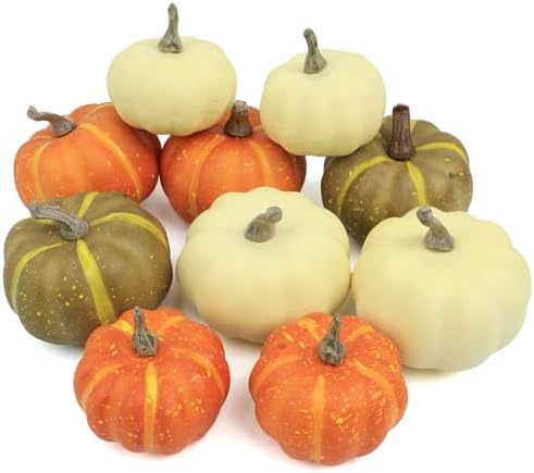 10Pcs Fake Pumpkins Fall Thanksgiving Decorations,Assorted Colors Plastic Pumpkins Home Decor, Artificial Mini Pumpkin for Decorating Autumn Harvest Outdoor Indoor Decor Centerpiece Table Decorations by Ghrdopy