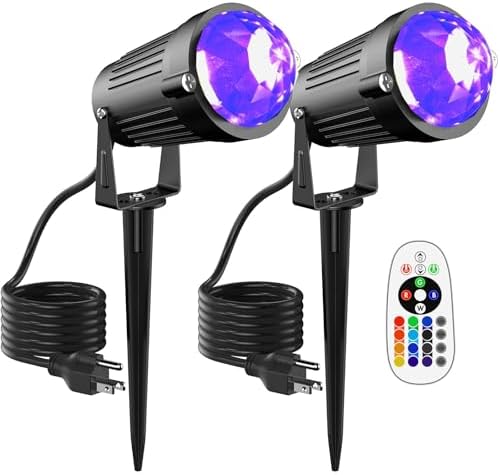 Halloween Christmas Outdoor Spot Lights Black Light Projector, 12W IP65 Waterproof LED Spotlight Outdoor Landscape Lighting with 16 Color Changing for Yard Garden Decorations(2Pack) by JIAQIYAN