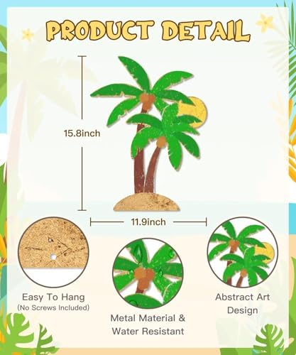 Putuo Decor Palm Tree Metal Wall Decor, 15.75" x 11.86" Tropical Tin Wall Sign, Tropical Beach Hanging Wall Art for Coastal Home Patio Porch Garden Pool Tiki Bar Summer Decor - Image 2