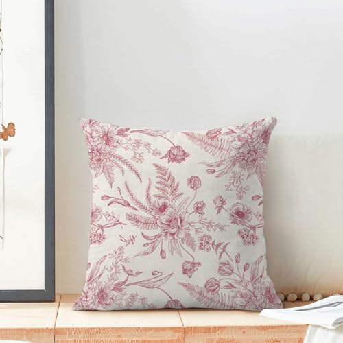 CXMEIFLY Hot Pink Spring Pillow Covers 18 x 18 Inch Set of 2 for Chinoiserie Flowers Decor Throw Pillows Floral Leaves Seasonal Plant Outdoor Decorative Cushion Cases for Couch Bed Decorations - Image 3