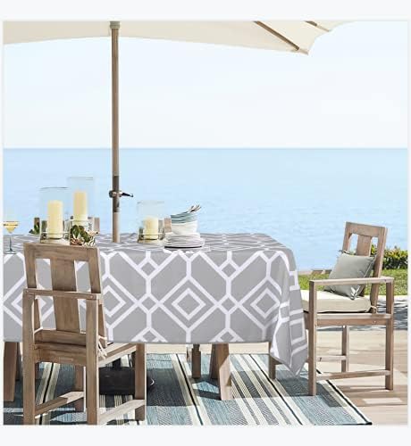 LUSHVIDA Moroccan Outdoor Tablecloth with Umbrella Hole, 60x84 Inch Silver - Image 3