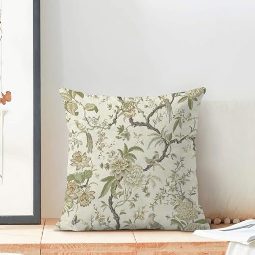 CXMEIFLY Spring Floral Birds Pillow Covers 22 x 22 Inch Set of 2 for Chinoiserie Flowers Decor Throw Pillows Sage Green Plant Outdoor Decorative Cushion Cases for Couch Bed Decorations - Image 3