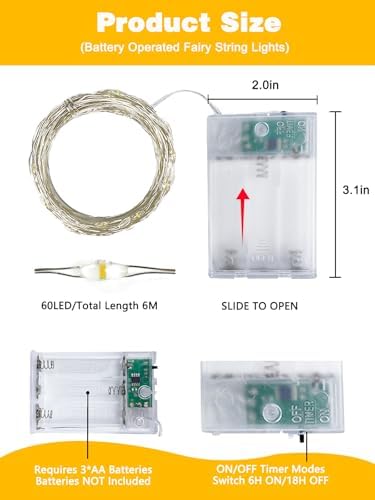 6 Pack 60 LED Fairy Lights Battery Operated with Timer, 20 FT Warm White - Image 7