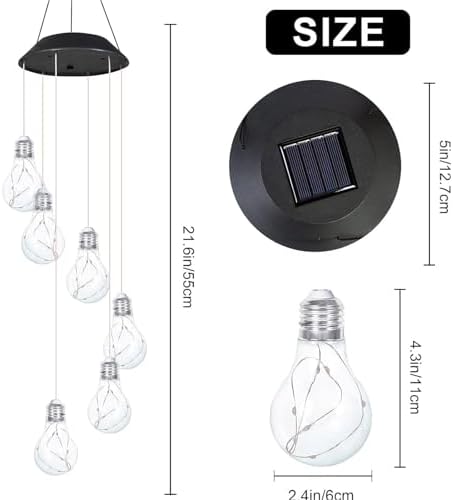 Colorful LED Solar Wind Chimes 21.6inch Light Bulb Shape Mobile Hanging Wind Chime Outdoor Waterproof Decorative Solar Powered Lights for Porch Deck Garden Patio Balcony Decor - Image 7
