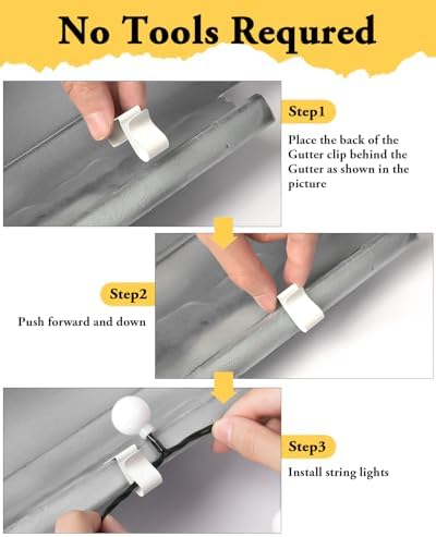Gutter Clips for Hanging Outdoor Lights: 50Pcs Metal White Weatherproof Christmas Light Clips for Outside String Lights Xmas Halloween Seasonal Rope Mini Decoration Lights - Image 3