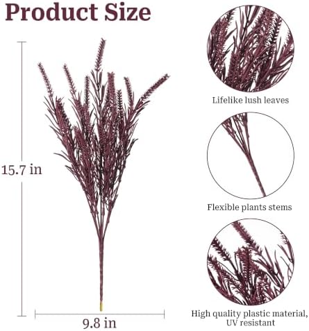 Artificial Faux Outdoor Plants for Fall Autumn Decor, 10 Bundles Burgundy Fake Plastic Grass UV Resistant Look Real Fake Plants for Planter Outside Front Door Porch Patio Balcony Garden Indoor Yard - Image 5