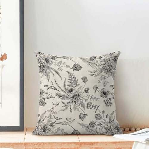 CXMEIFLY Spring Floral Leaves Pillow Covers 20 x 20 Inch Set of 2 for Chinoiserie Flowers Decor Throw Pillows Black and White Seasonal Plant Outdoor Decorative Cushion Cases for Couch Bed Decorations - Image 3
