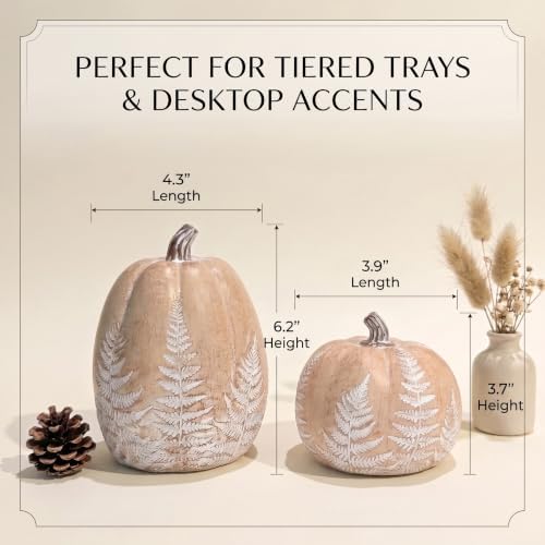 Fall Pumpkins for Decorating, Brown Resin Pumpkin Decor with Leaves Pattern - Image 2