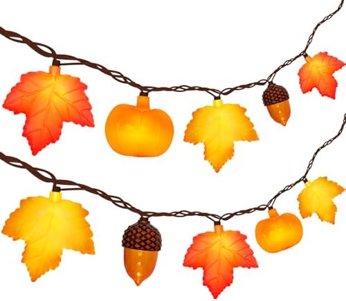 Fall Thanksgiving Decor String Lights, 12Ft, 20 LED Maple Leaves Acorn Pumpkins Lights Home Porch Fireplace Autumn Harvest Party, Indoor Outdoor Thanksgiving Decor, Plug in, 9.6W by PASUTO