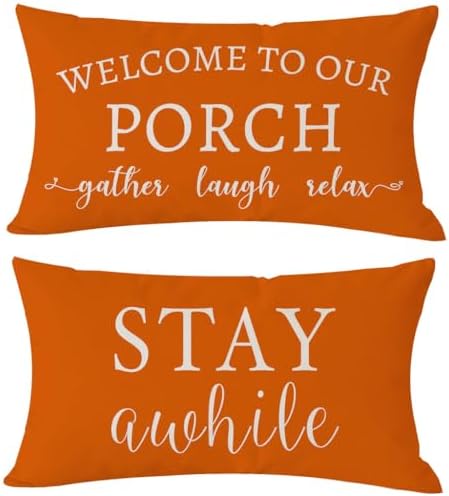 PANDICORN Outdoor Throw Pillow Covers 12x20 Set of 2 Fall Decor, Orange by PANDICORN