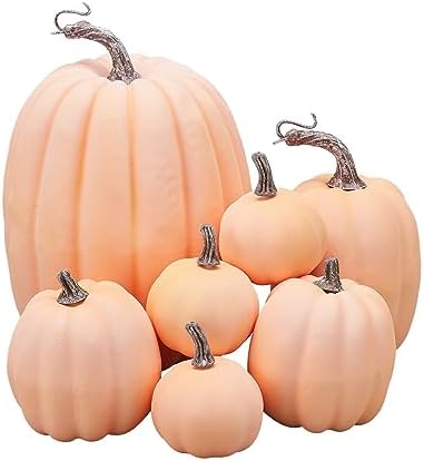 Lizxun 7Pcs Artificial Pumpkins Halloween Decoration, Lifelike Simulation Mixed Harvest Fall Foam Pumpkins for Halloween Thanksgiving Home Party Supplies (Pink 01-7pcs) by Unknown