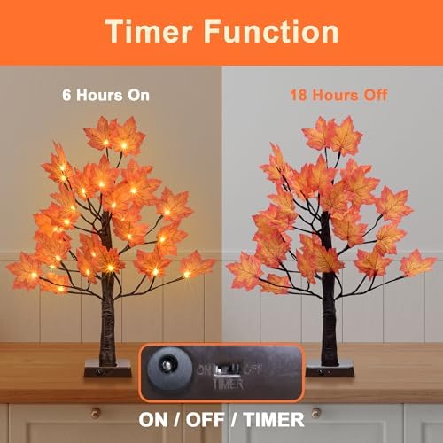 Lightshare 24IN Lighted Maple Tree for Fall Decorations, USB & Battery Operated with Timer Table Lights for Home Party Indoor Outdoor Thanksgiving Autumn Harvest Decor - Image 4