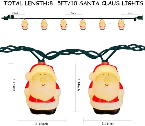 Christmas Santa String Lights, 8.5Ft Christmas Decorations Lights Outdoor with 10 Santa Claus Lights, Plug in Christmas Fairy Lights Waterproof for Indoor Xmas Tree Window Patio Garden Bedroom Decor - Image 2