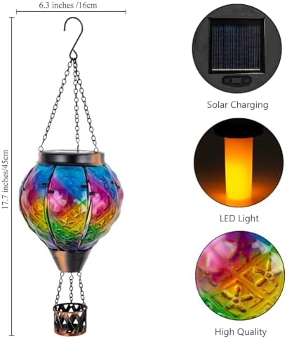 STARSOUL Solar Hot Air Balloon Lantern with Flickering Flame, Colorful Hanging Solar Lantern Outdoor Waterproof, Hot Air Balloon Solar Light Decorations for Garden Yard Lawn Porch Porch Backyard - Image 5