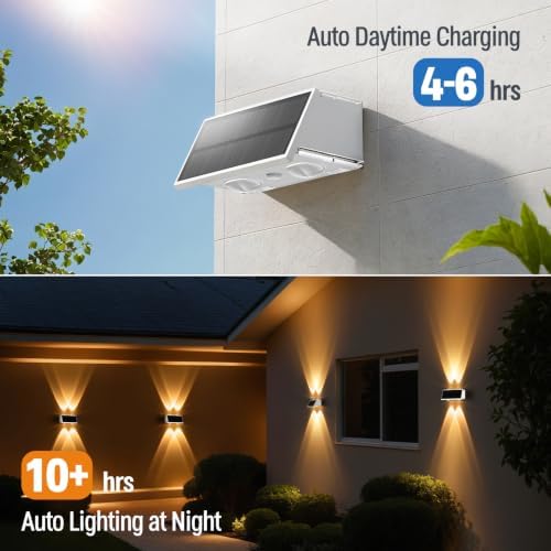 NIORSUN Solar Fence Lights,24 Pack Wall Lights Waterproof,Led Outdoor Lights 3000K/4500K/6000K+ RGB Up & Down Deck Light,Solar Powered Light for Backyard/Pool/Railing/Patio/Porch/Step White - Image 3