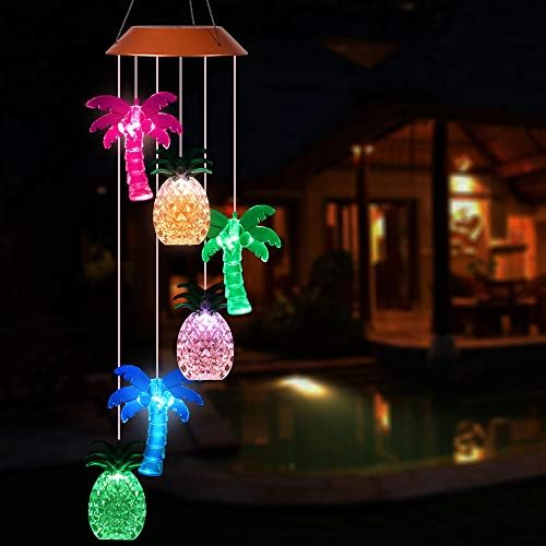 Solar Coconut Tree Pineapple LED Wind Chimes Outdoor - Waterproof Solar Powered Changing Light Color Trees Pineapples Mobile Romantic Wind-Bell for Home, Party, Festival Decor, Night Garden Decoration by xxschyWindChimes