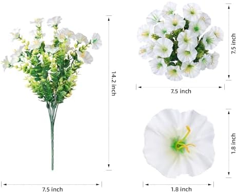 HyeFlora Artificial Flowers for Outdoors Fake Plants Outside Decoration, 12 Bundles Silk White Morning Glory UV Resistant Look Real Faux Flowers for Planter Front Door Porch Patio Yard Gardens Balcony - Image 6