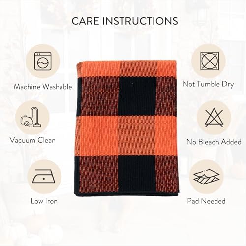 Uphome Bufflo Plaid Outdoor Rug 2'x4.3', Fall Decor Checkered Front Door Mat, Indoor Outdoor Farmhouse Porch Rug for Layered Door Mats, Washable Halloween Black/Orange Runner for Patio Entryway - Image 4