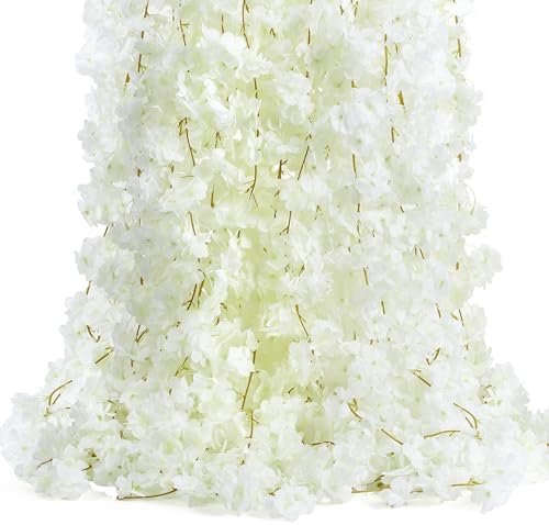 4PC 23.6FT White Cherry Blossom Flowers Garland for Decoration by AWARDSEN