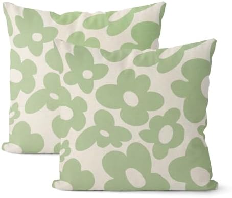 Sage Green Pillow Covers 18x18 Inch Set of 2 Green Cute Floral Throw Pillows Daisy Flower Decor Outdoor Pillow Cases Linen Spring Summer Farmhouse Decoration Cushion Cover for Couch Sofa Bed by JEFERSO