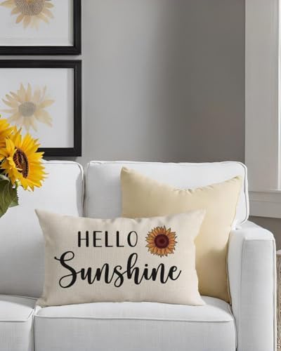 PANDICORN Hello Sunshine Throw Pillow Cover 12x20 Inch Sunflower, Cream - Image 6