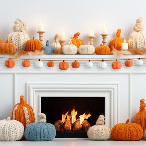 12-Pack Fall Crochet Pumpkins Handmade Fall Decor Set with 2.36, 3.15, 4inch Sizes Knit Pumpkins Farmhouse Thanksgiving Table Centerpiece, Halloween Decorations (Rustic Fall Color) - Image 7