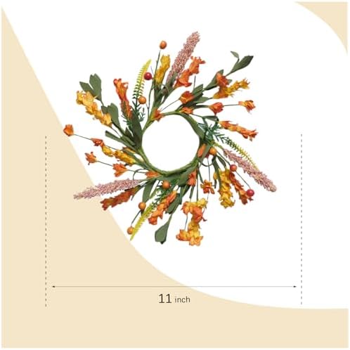 6pcs 11” Fall Mini Forsythia Flower Mini Candle Wreath for Home Decor, Set of 6 Pcs Autumn Flower Mini Wreaths Set for Closet Kitchen Fireplace, Fall Forsythia Candle Ring - Image 6