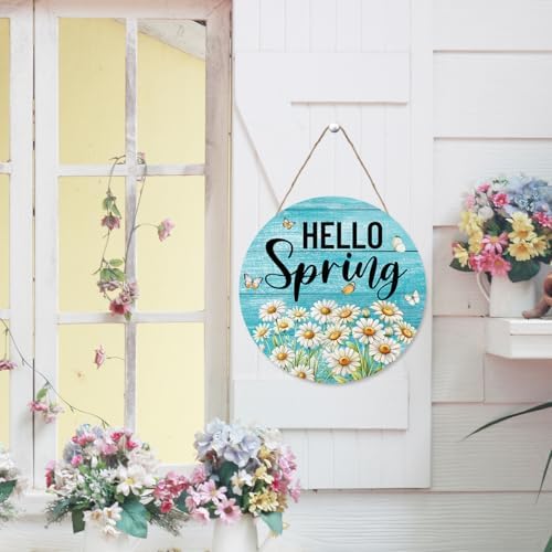 Hello Spring Door Sign, Spring Wildflower Wooden Sign front Porch Decor, Seasonal Floral Hanging Decor, Welcome Spring Hanging Sign for Home Door Wall Porch Indoor Outdoor Decor - Image 4