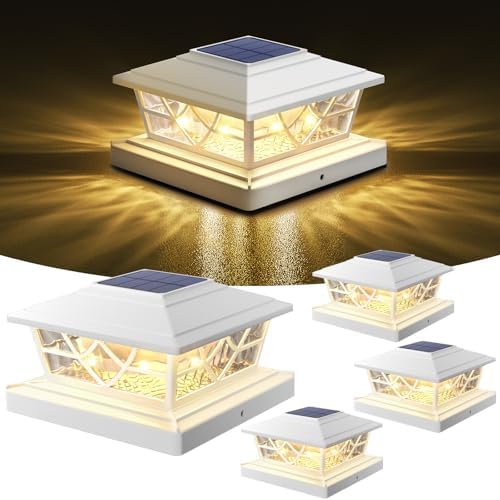 NIORSUN 4x4 Post Solar Lights, Solar Post Lights with 2 Modes, 4 Pack White by NIORSUN