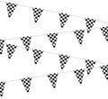 Racing Car Bunting Pennant Banner Flags - GREATRIL Black White Checkered Themed Plastic Triangle Garland for Classroom Bulletin Board/One Happy Dude First Birthday/Garage Party Decorations 4 Strings by GREATRIL