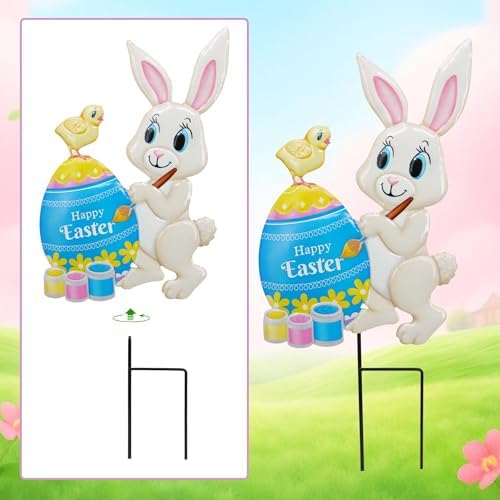 Yard Sign Stakes Made of Metal, Easter Yard Stakes with Bunny Egg for Easter Decorations Outdoor Garden Lawn Porch - Image 3