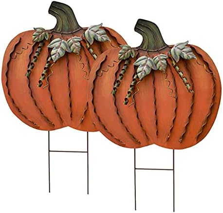 Metal Pumpkin Stakes Yard Signs Fall Decor Decorative Lawn Garden Stake by wovorins