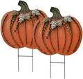 Metal Pumpkin Stakes Yard Signs Fall Decor Decorative Lawn Garden Stake by wovorins
