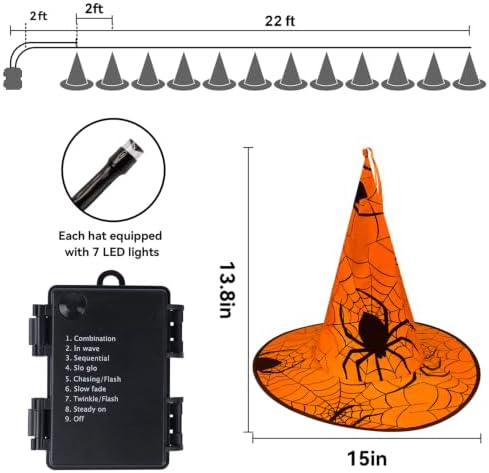 WATERGLIDE Halloween Decorations, 12Pcs Lighted Hanging Witch Hats 8 Modes - Image 3