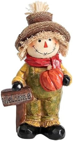 Fall Scarecrow Decor with Pumpkin Harvest Statue for Table Mantel by Xintim