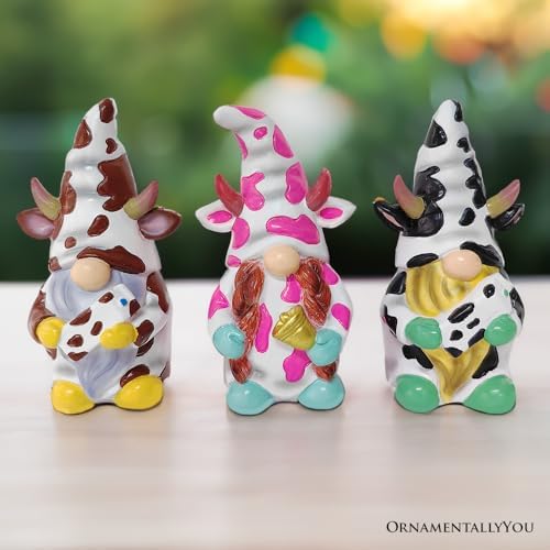 Spring & Summer-Themed Garden Statues – Adorable Outdoor Decor for Lawn, Patio & Porch (Cow Gnome Trio Mini Statue Set of Three, 5" Miniature Figurine and Unique Farm Resin Garden Statue) - Image 5