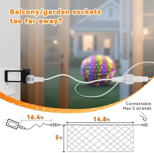 LitHome 14.8FT x 5FT Christmas Net Lights Outdoor Mesh Lights Connectable - Image 6