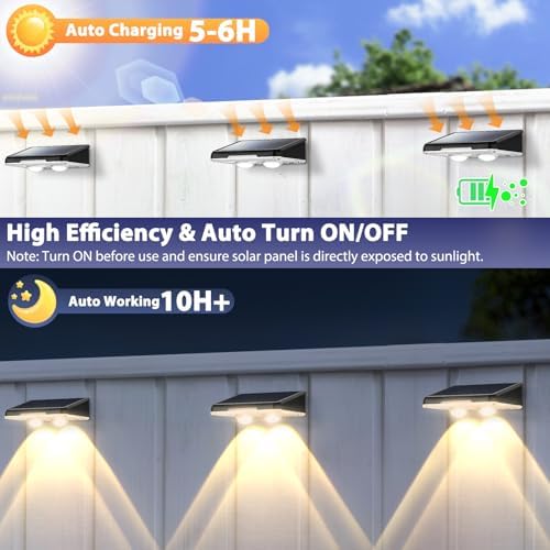 Brightever Solar Fence Lights Black 12-Pack, 3 Modes (3000K/5000K/6500K) - Image 3
